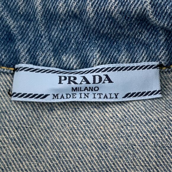 Prada Womens Short-Sleeve Denim Button-Up Shirt With Chest Pocket & Logo Patch - Picture 6 of 8